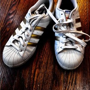 Adidas Superstar White and Gold women's